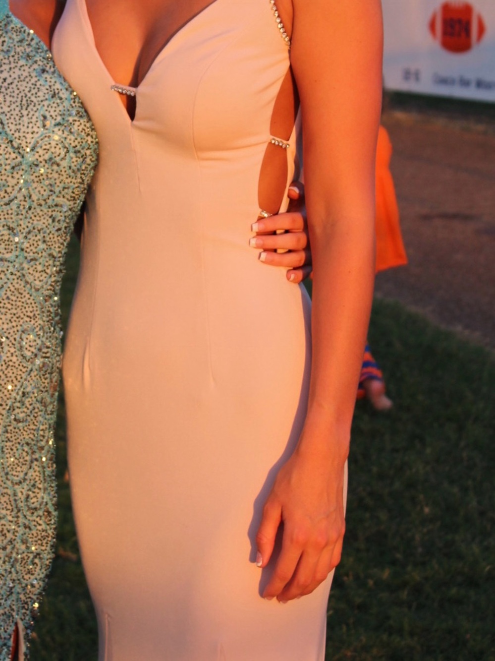 Jovani Blush Backless Evening Gown with Rhinestone Straps